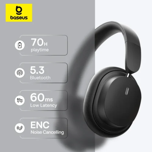 Baseus Bluetooth 5.3 Wireless Over-Ear Headphones with 70H Playtime and HIFI Sound Quality