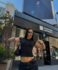 Alternative view of Tank Black Polo Collar T-Shirt Slim Fit Sexy Short Sleeve Summer Women's Short Top