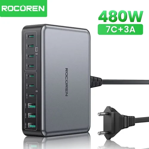 Alternative view of Rocoren 480W USB C Charger 10 Ports Type C Charging Station Multiple Devices Gan Fast Charger Station Desktop For MacBook iPhone