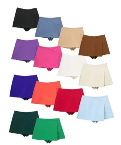 Willshela Women's Vintage High Waist Asymmetrical Zipper Skirt Shorts