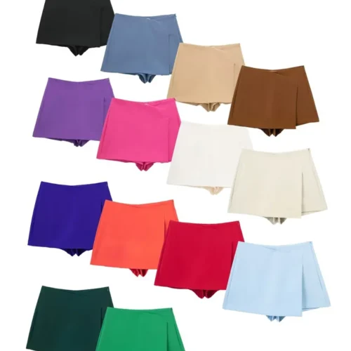 Willshela Women's Vintage High Waist Asymmetrical Zipper Skirt Shorts