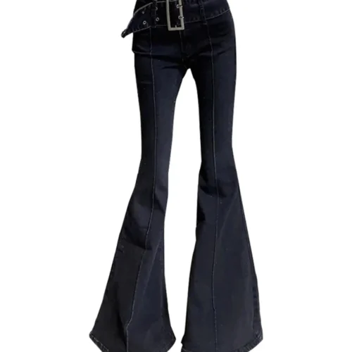 Women's Bell Bottom Denim Pants - Japanese Y2K Harajuku Style Flare Jeans