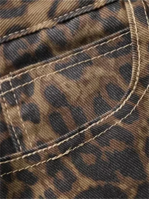Wide Leg Jeans for Women - Tan Leopard Print Casual Oversized Denim Trousers - Image 5