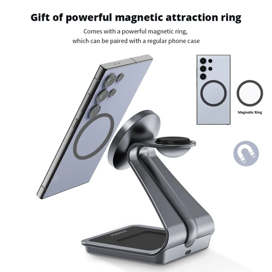 Bonola Magnetic 3 in 1 Wireless Charger Station for Samsung S24 Ultra/S25 25w Fast Charging Stand for Galaxy Watch 7/6/5/Earbuds - Image 3