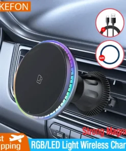 30W Magnetic Wireless Car Charger with LED Light for iPhone - Fast Charging Stand Mount