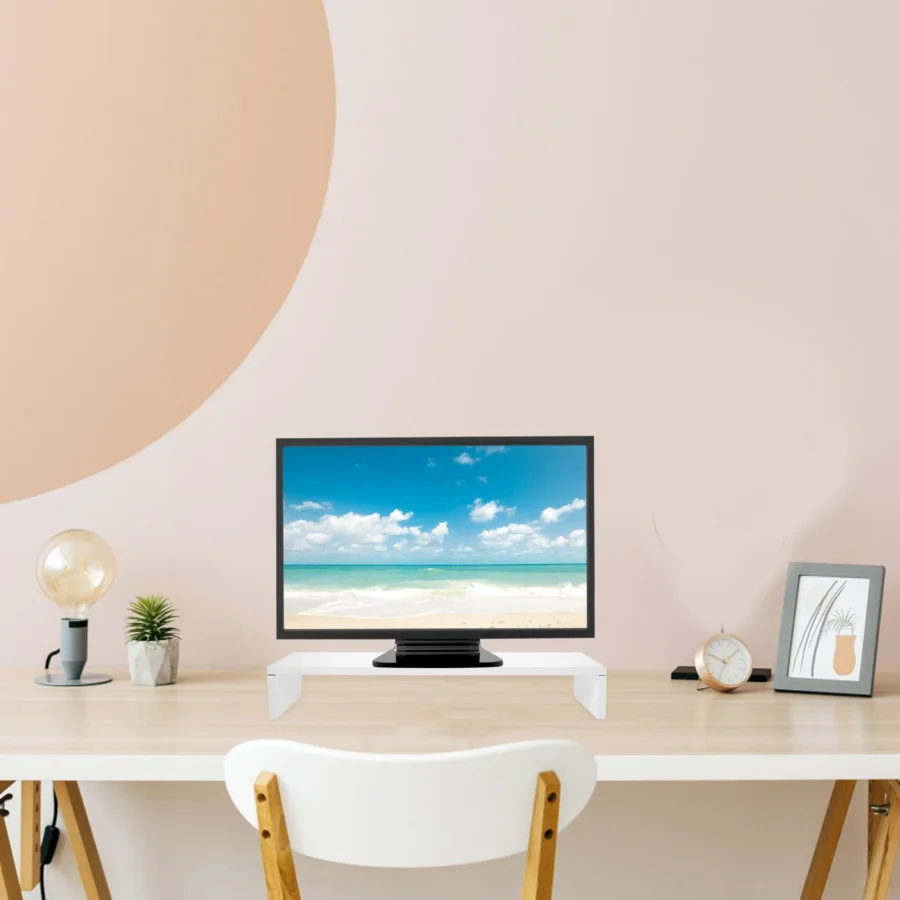 White Color Multi-function Desktop Monitor Stand Computer Screen Riser Thicken Board Rack Laptop Stand Desktop Notebook Shelf - Image 4