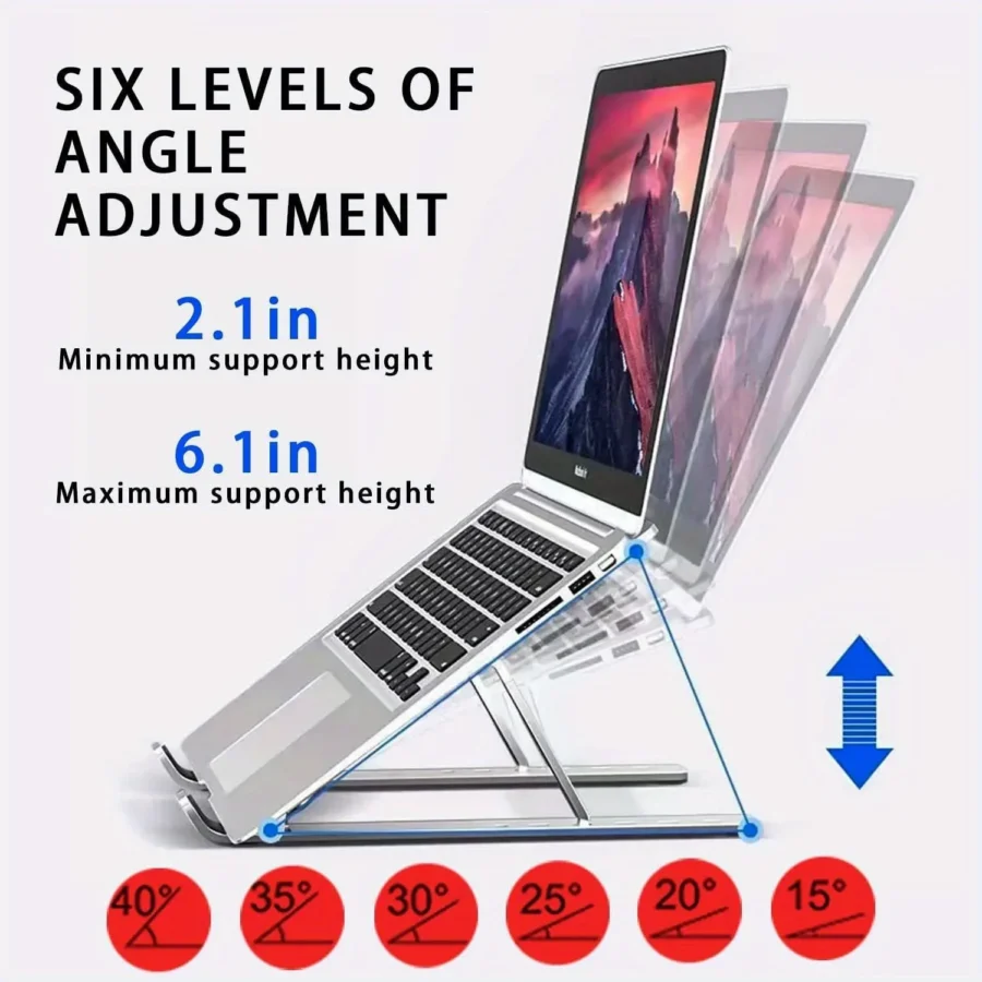 Aluminum Adjustable Laptop Stand – Portable 6-Height Design for 8-16” Laptops, Improved Ventilation - Image 3