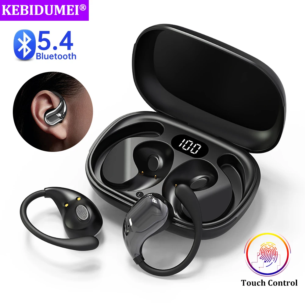 Wireless Ear Hook Headphones - Bluetooth 5.4, HiFi Stereo, Waterproof, with LED Display and Long Battery Life