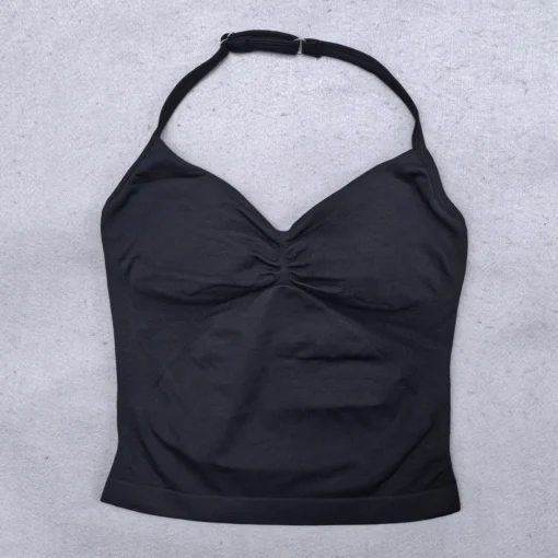 Adjustable Strappy Gym Top with Removable Cups for Women - Backless Scrunch Bra Yoga Tank - Image 3