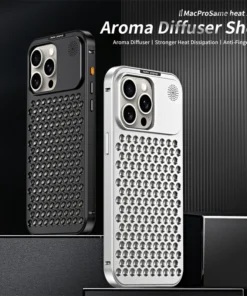 Alternative view of Metal aluminium Hollow Cooling Phone Case for iPhone 17 14 13 12 16 Pro Max 17promax Aromatherapy Diffuser Detachable Rear Cover