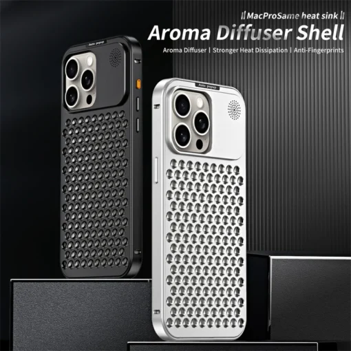 Metal Aluminum Hollow Cooling Phone Case with Detachable Rear Cover for iPhone 12, 13, 14, 16, and 17 Pro Max - Image 2