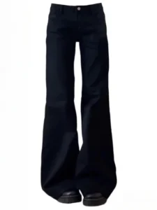 Baggy Denim Pants with Vintage High Waist Style for Women - black, L