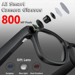 4K Smart Bluetooth Glasses with 800W Camera and Voice Assistant Features for Adults