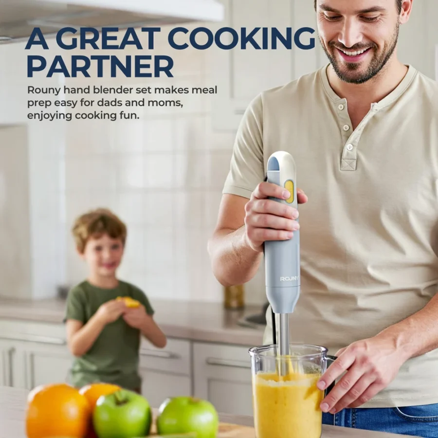 ROUNY Handheld Immersion Blender, Light Blue, Stainless Steel Blades - Image 6