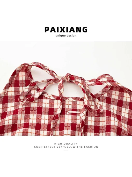 Red Plaid Crop Top with Off Shoulder Design for Women's Vintage Y2k Aesthetic - Image 5