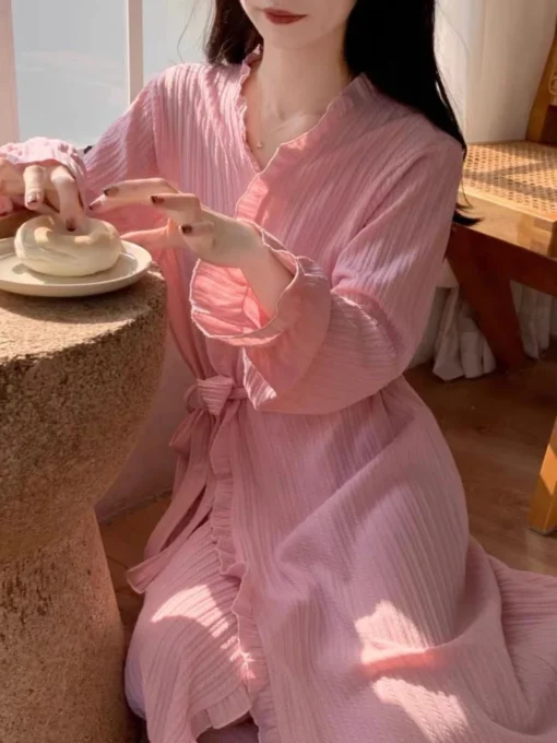 Solid Robes for Women in Korean Style with Breathable Fabric for Casual Spring Outwear - Image 4