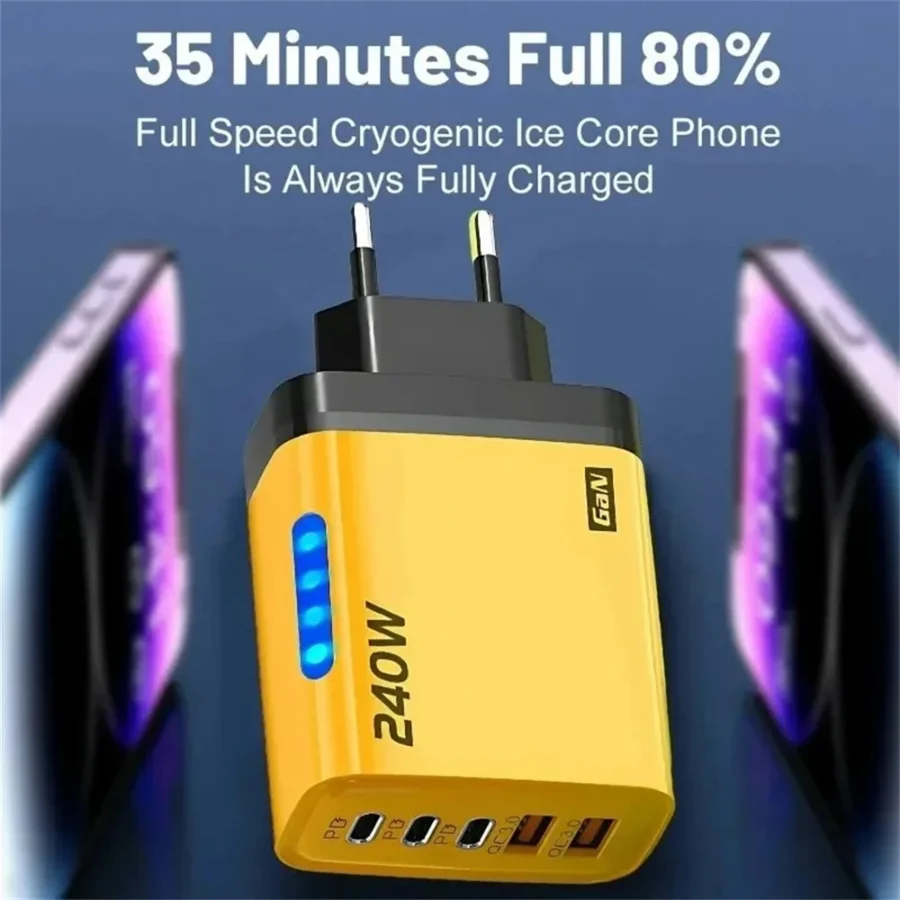 240W GaN USB-C Fast Charger - 5-in-1 Power Adapter for iPhone, Samsung, Xiaomi, EU/US Plug - Image 4