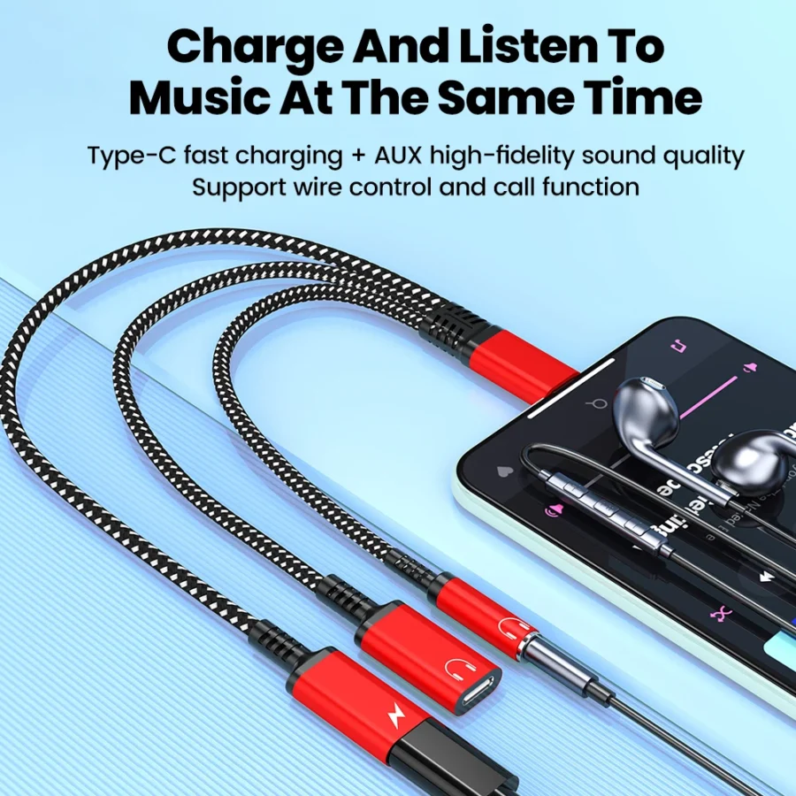 3 in 1 PD 60W Fast Charge Adapter For Iphone16 15 Samsung Type C to Dual Type C/3.5mm Jack Audio Adapter Cable Headphone Adapter - Image 3