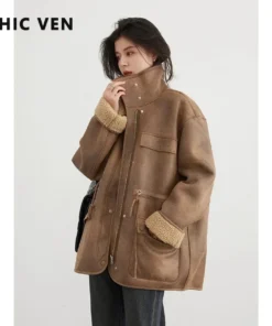 CHIC VEN Women's Reversible Suede Jacket - Thick and Warm Motorcycle Coat for Winter and Autumn