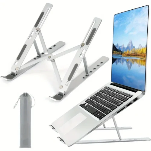 Aluminum Adjustable Laptop Stand – Portable 6-Height Design for 8-16” Laptops, Improved Ventilation