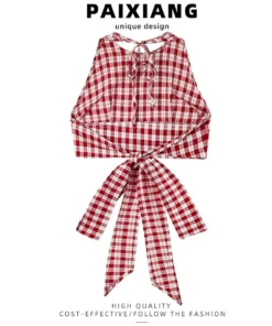 Women's Red Plaid Crop Top Vintage Y2k 90s Aesthetic Camisole Off Shoulder Corset Top Sleeveless Vest Tank Top 2000s Clothes