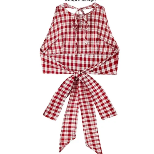 Women's Red Plaid Crop Top Vintage Y2k 90s Aesthetic Camisole Off Shoulder Corset Top Sleeveless Vest Tank Top 2000s Clothes