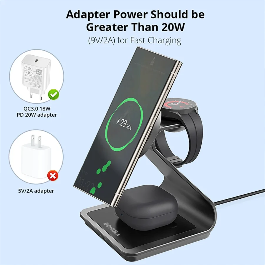 Bonola Magnetic 3 in 1 Wireless Charger Station for Samsung S24 Ultra/S25 25w Fast Charging Stand for Galaxy Watch 7/6/5/Earbuds - Image 5