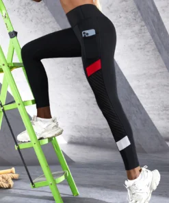 Alternative view of Colorblocked Mesh High Waist Yoga Pants with Side Pockets Leggings for Women Tummy Control Workout Shaping Leggings