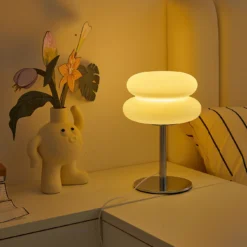 Alternative view of Creamy Tri-Color Dimming Table Lamp with USB Plug for Bedroom and Living Room