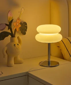 Alternative view of Bedroom bedside lamp creamy style table lamp USB plug tri color dimming living room study atmosphere light