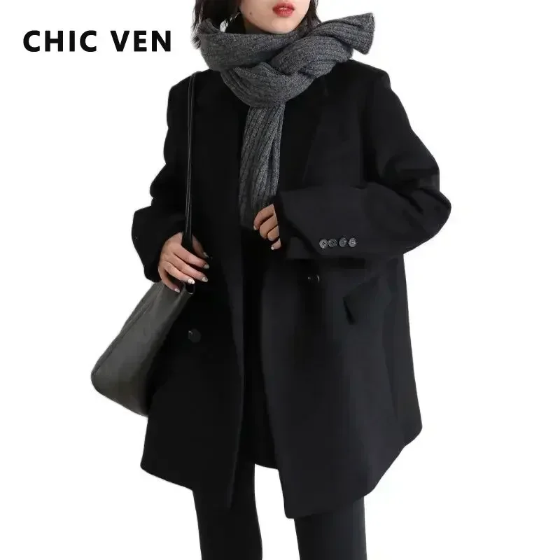 Wool Blend Mid-Length Coat with Warmth for Women During Autumn and Winter