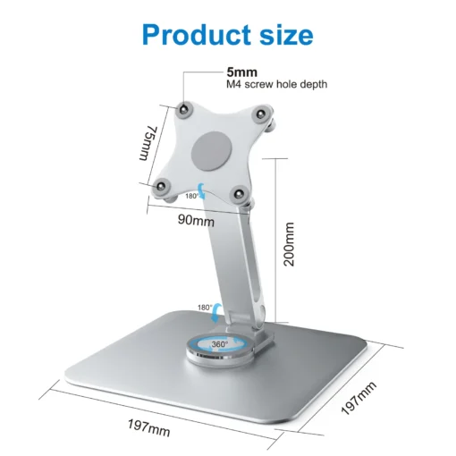 Monitor Stand Support with 360-Degree Rotation, Aluminum Alloy Design, Compatible with VESA 75x75mm and M4 Screws, Max Load 5KG - Image 2