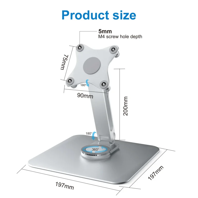 Monitor Stand Support Aluminum Alloy Desktop 360 VESA 75x75mm Suitable for M4 Screws Max Load 5KG Holder - Image 2