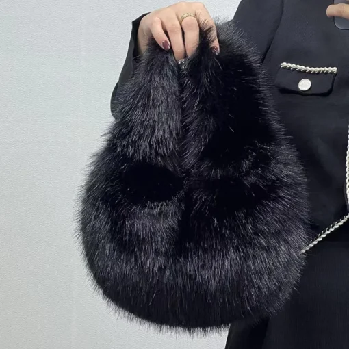 Half Moon Bags for Women with Fluffy Faux Fur and Luxury Small Tote Design - Image 5