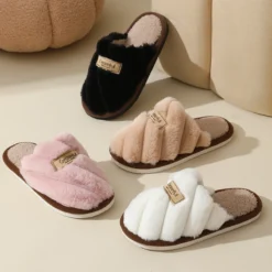 Alternative view of Winter Warm Plush Slippers with Non-Slip Safety for Women and Couples Indoor Comfort