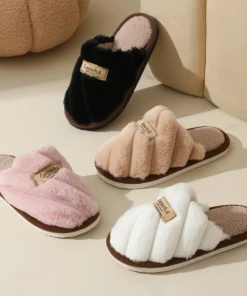 Alternative view of Winter Warm Plush Women Slippers Non Slip Soft Shoes Comfort Flat Heel Indoor Bedroom Couple's Slippers for Home Shoes