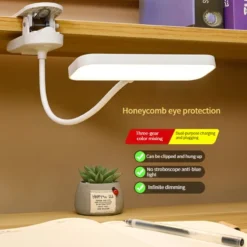 Clip-On Desk Lamp with Adjustable Dimming, USB Rechargeable for Study and Reading