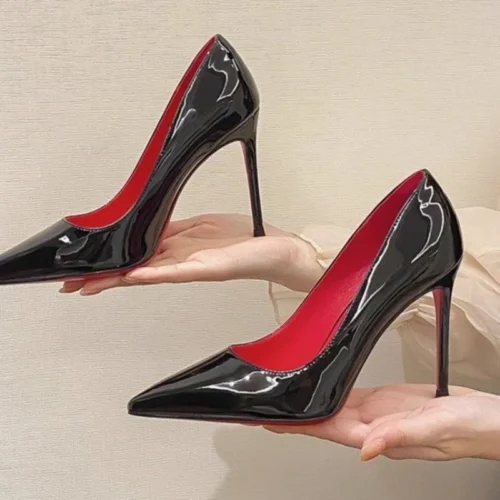 2025 Women's 9cm Stiletto Heel Pumps Glossy Patent Leather Pointed-Toe Shoes Sexy Chic Evening Party Dress Footwear for Ladies