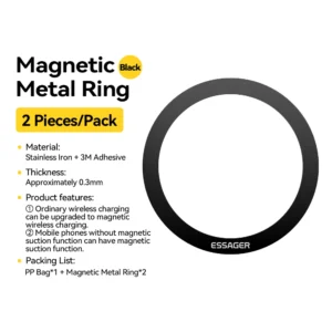 Magnetic Metal Rings for MagSafe Chargers - Adhesive Plate Stickers for iPhone 15, 14, 13, 12 Pro and Android Phones - 2Pcs Black