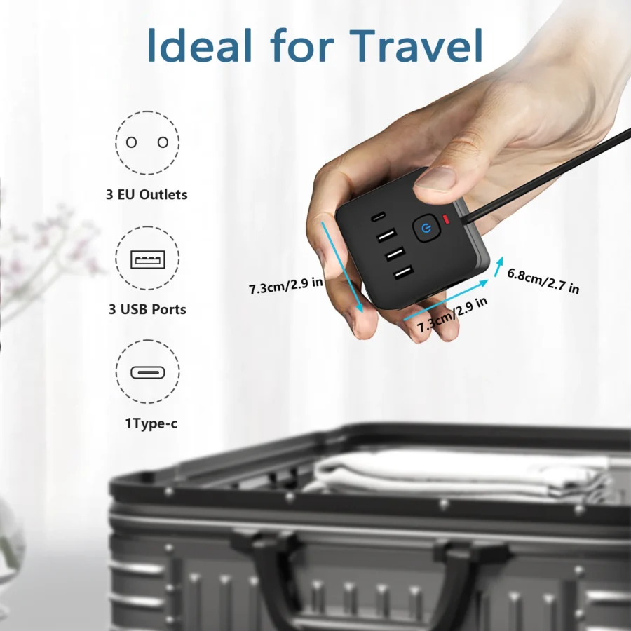 7-in-1 EU Power Strip, Power Strip Surge Protector, 3 AC Outlets 3 USB 1 Type-C, Desktop Charging Station With Overload Protecti - Image 3