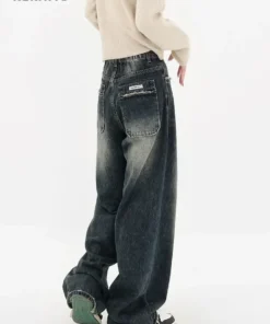 Harajuku Women’s High Waist Wide Leg Jeans – Retro Baggy Denim Trousers