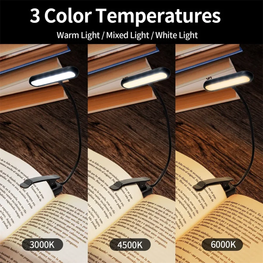 USB Rechargeable LED Reading Lamp Book Clamp Reading Light 3 color Temperatures for Work Reading Student Dormitory Night Light - Image 2