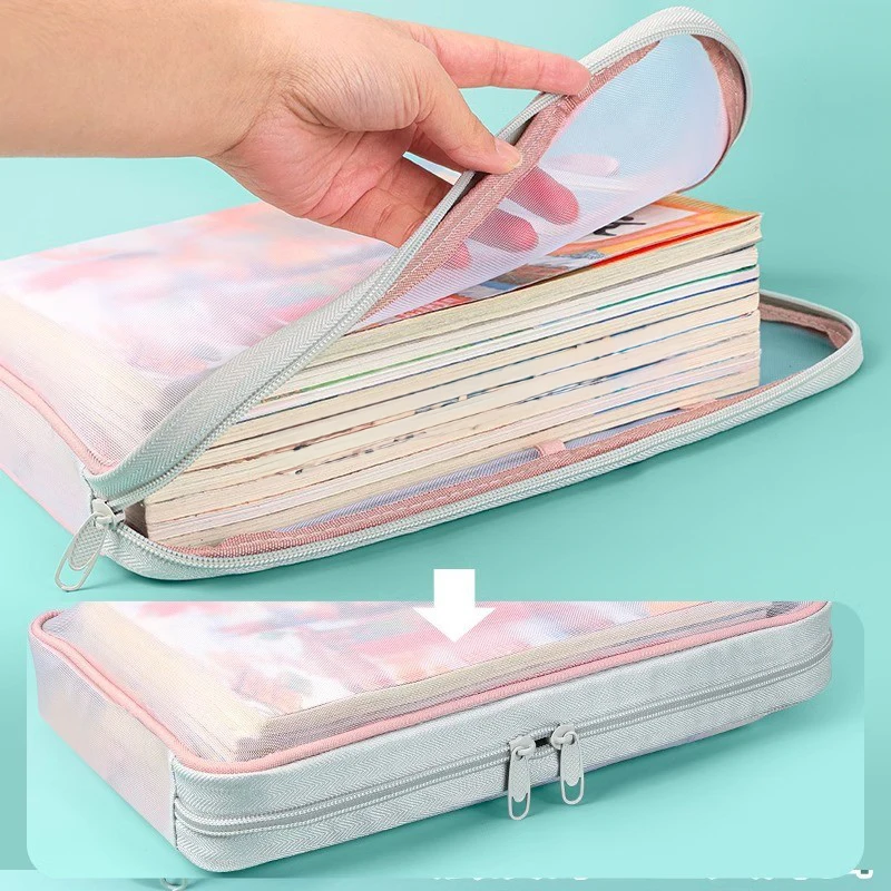 A4 Double-Layer Mesh Zipper Storage Bag - Large Capacity Organizer for School and Office Supplies - Image 2