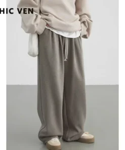 CHIC VEN Women's High-Waisted Loose Drawstring Trousers - Solid Casual Pants for Autumn/Winter