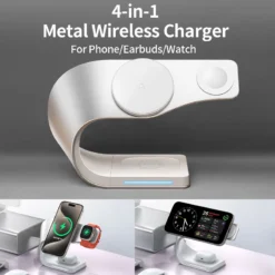 4-in-1 Wireless Charger Stand with 15W Fast Charging for iPhone, AirPods, and Apple Watch