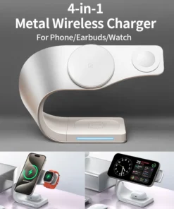 4-in-1 Wireless Charger Stand - 15W Fast Charging for iPhone, AirPods, and Apple Watch