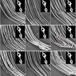 925 Sterling Silver Charm Link Chain Necklace with Strong Lobster Clasps for Jewelry Making, 16-30 Inches - 10PCS Set