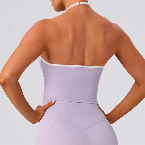 Yoga Top with Chest Pad and Contrasting Color for Women's Fitness Training - Image 2