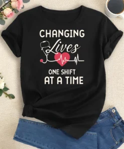 Neck Casual Summer & Spring Women's Clothing Sleeve Dedication Heartbeat Print T-shirt Crew Casual Tops Tees Aesthetic Clothes