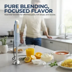 Alternative view of Handheld Immersion Blender with Stainless Steel Blades in Light Blue